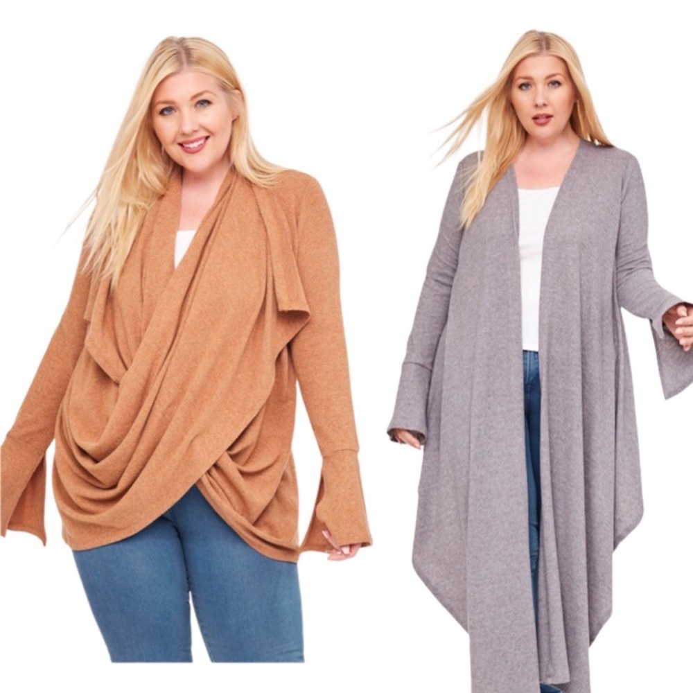 Plus Size Cardigan Wrap Flare Sleeve Versatile
